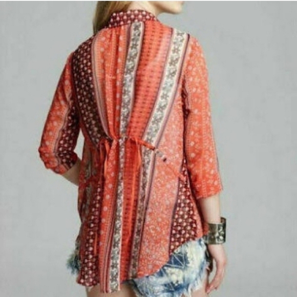 Free People Moonlight Mile Top Size S Hot Coral NWOT - Picture 3 of 8
